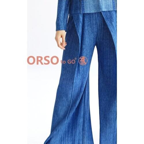 HOT SELLING Miyake fashion fold high waist all-match waistband Pleated Wide leg pants IN STOCK