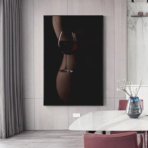Sexy Nude Art Canvas Painting Red Wine Glass Posters and Prints Wall Art Picture Home Decoration Cuadros for Living Room Decor