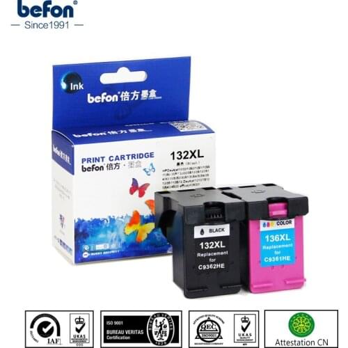 Befon Re-manufactured 132XL 136XL Cartridge Replacement for HP 132 136 for Deskjet 5440 Photosmart 2570 2573 7800 9361 9362