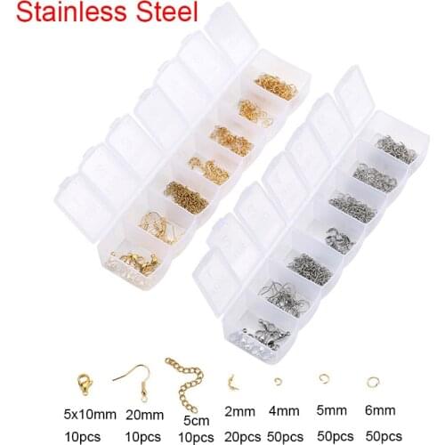 Stainless Steel Jewelry Making Kit Set Diy Necklace Earrings Accessories Lobster Clasps Jump Rings Earring Hooks Extender Chain