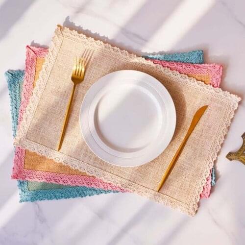 MCAO Lace Burlap Placemats Rustic Tablemats Table Decor Water-Proof Place Mats Heat Resistant for Wedding Party Christmas TJ6205