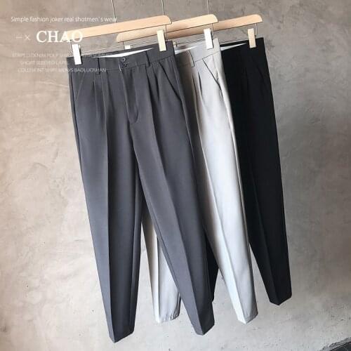 Summer Cool Non-iron Fabric Straight Casual Suit Pants Mens Fashion Solid Color Business Dress Loose Pants Mens Clothing