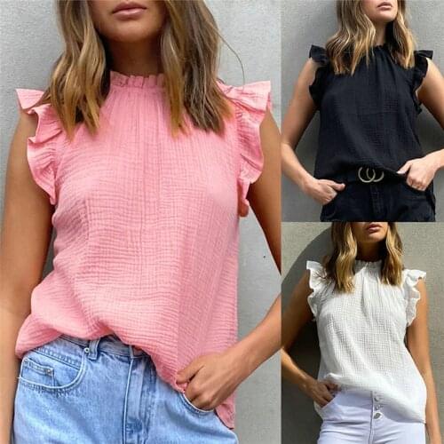 Fashion Woman Shirts 2021 Summer Womens Ruffles Turtleneck Sheath Crop Top Sleeveless White Black Casual Oversized Sexy Blouse