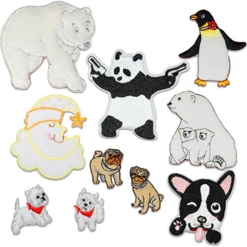 Cartoon White Bear Patch Stickers for Clothes Jcaket Badge Applique Embroidery Iron on Animal Patches for Backpack DIY Decor