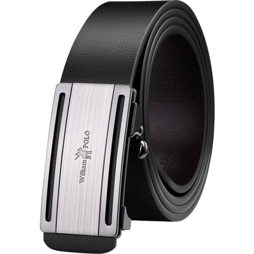 WilliamPolo Mens leather belt mens automatic buckle silver business casual belt 18262p