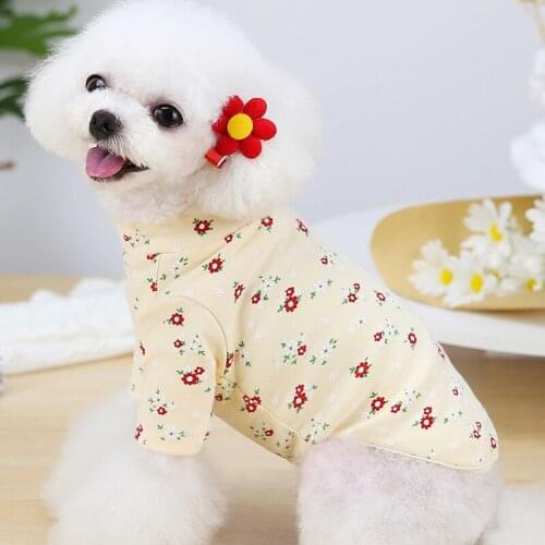 Yellow Pink Soft Pet Clothes O-neck Dog Hoodies Floral Sweatshirt Tshirt Long Sleeve Pullover Hoody Bottoming Shirt For Yorkie L