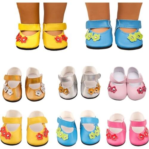 2021 New Pattern Flower Small Leather Shoes Fit 18Inch American 43cm Baby Doll Clothes Accessories,Girls Toys,Generation