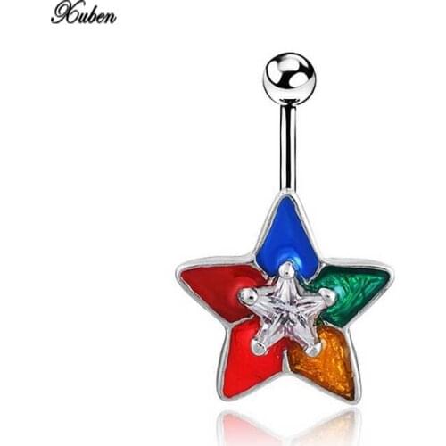 New Zircon Surgical Body Piercing Jewelry Steel Navel Captain America pentagram Belly Button Bar Ring Star
