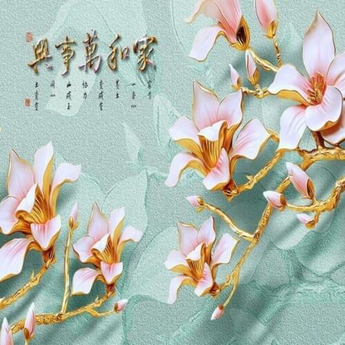 Beibehang HD wallpaper home and everything blue and white pattern embossed Magnolia TV living room background home decoration