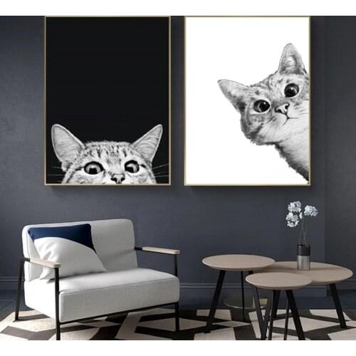 Nordic Style Black and White Lovely Cat Canvas Poster Posters and Prints Wall Art Pictures Prints for Bedroom Home Decoration