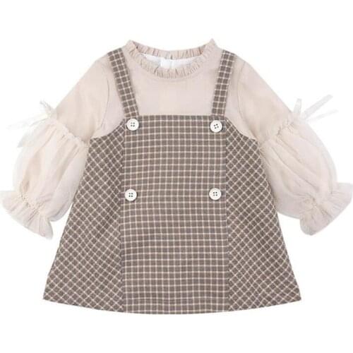DFXD Kids Girl Winter Plus Velvet Plaid Patchwork Princess Dress New Arrival Mesh Puff Sleeve Elegant Girls Party Dress 2-7Yrs