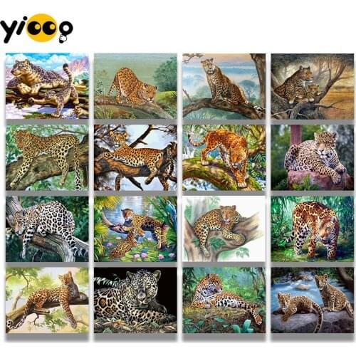 Full Square Drill Diamond Painting Cross Stitch 5D Embroidery Leopard jungle Diamond Mosaic Rhinestone Home Decor Gift TC18
