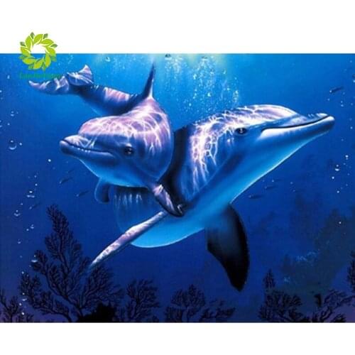 Full Square/Pebble Round Drill 5D DIY Diamond Painting "Dolphins" Diamond Painting Diamond Embroidery Cross Stitch Home Decor