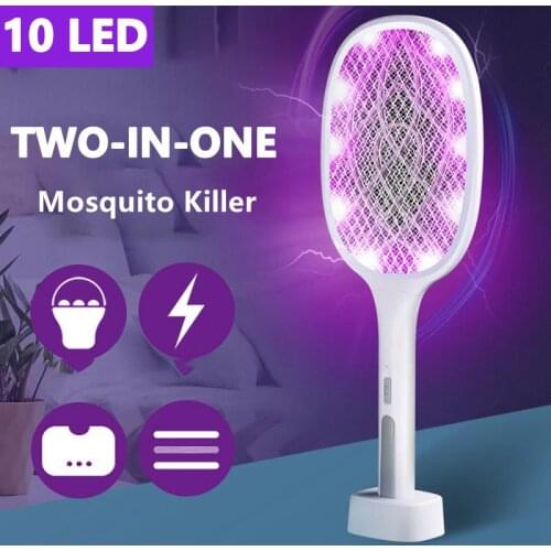 2-in-1 Portable Trap Mosquito Killer Lamp 10 LED 3000V Electric Bug Zapper USB Rechargeable Summer Fly Swatter Trap Flies Insect