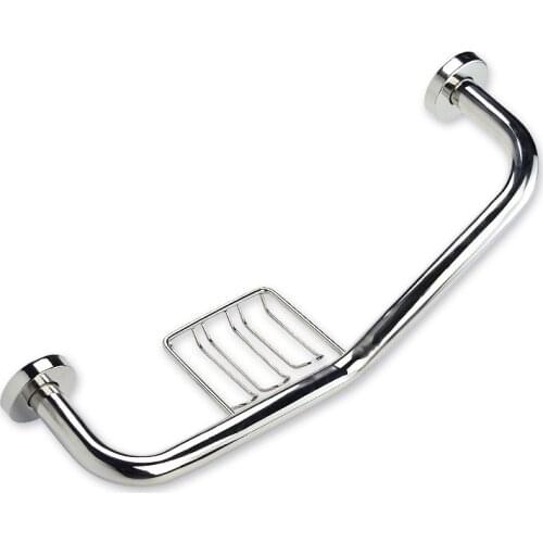 Stainless Steel Bathroom Grab Bar w/ Soap Holder Bathtub Arm Safety Handle Bath Shower Tub Anti Slip Handrail Grip for Elderly