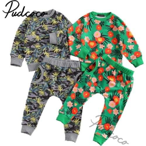 Toddler Baby Girls Casual Fall Winter Clothes, Floral / Leaves Printed Top Sweatshirt and Long Pant Sets 2Pcs Outfit 6M-4T