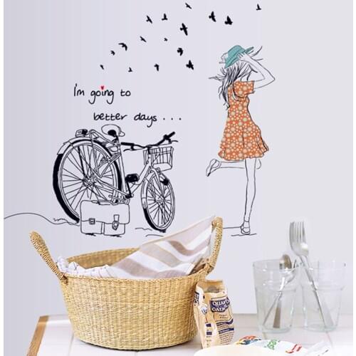 Romance cycling girl wall sticker PVC Material waterproof art wall decals For Childrens room bedroom wall decor stickers