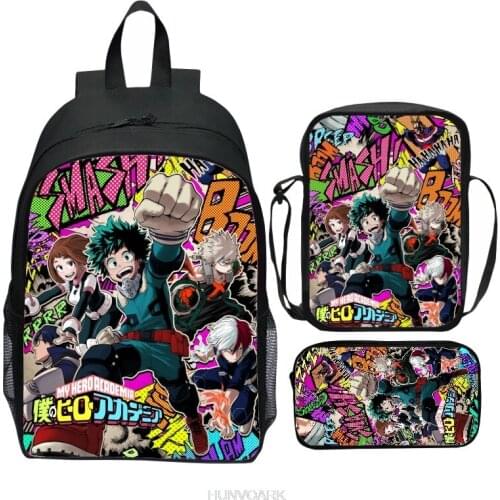 3pcs Boku No Hero Academia Backpack Boys Girls 16inch Cartoon Anime School Bags Baby Children Toddler Rucksack Mochilas