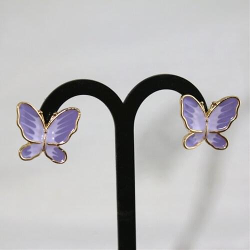 S925 silver needle Japanese and Korean temperament purple oil dripping butterfly earrings female sweet and cute personality inse