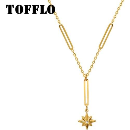 TOFFLO Stainless Steel Jewelry Six Star Miscanthus Necklace With Tassel Zircon Inlay And Elegant Female Cavicle Chain BSP1000
