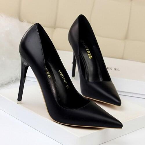 Soft Leather Shallow Fashion Womens High Heels Shoes Candy Colors Pointed Toe Women Pumps Show Thin Female Office Shoe