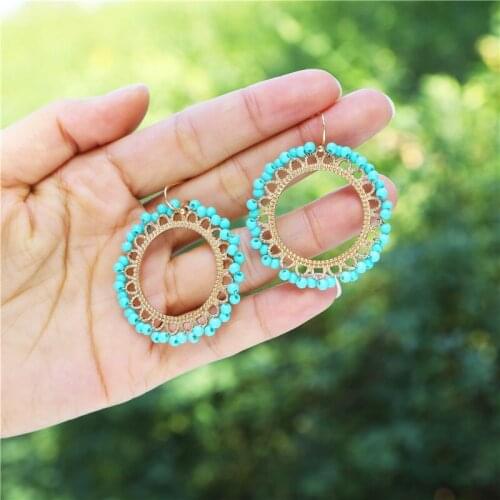 Bohemian Green Resin Beaded Party Earring Jewelry For Women Female Round Dangle Statement Earring Brincos Bijoux Gift 2020