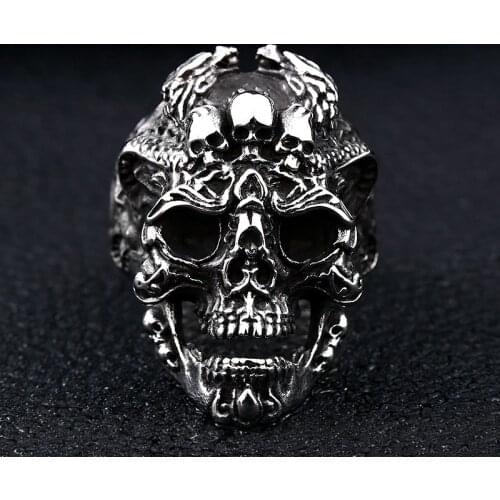 Vintage Titanium Steel Skull Biker Gothic Punk 316L Stainless Ring For Men Retro Male Design Round Bands Rings