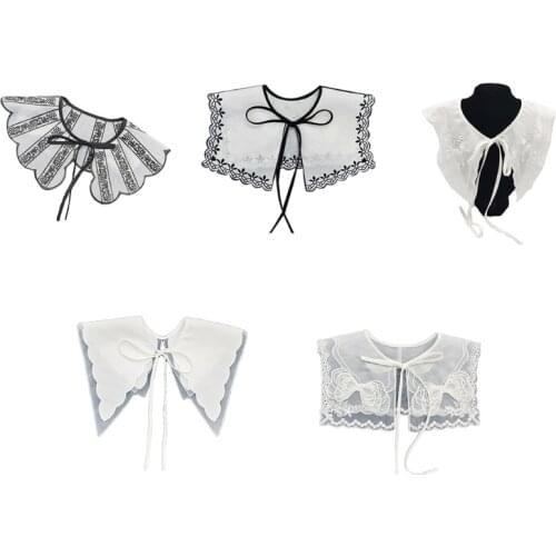 Womens Shirt False Decorative Collar Female Detachable DIY Organza Neckwear with Bowknot Bandage for Sweater Dress