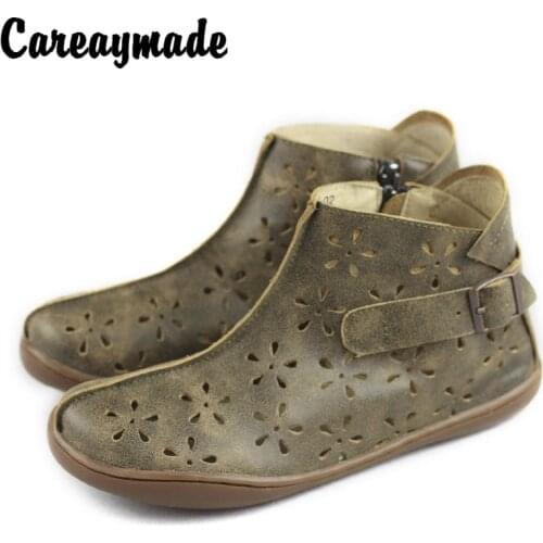 Careaymade-Free shipping,Sen female genuine leather pure handmade flat boots summer new style hollowed out leisure boots