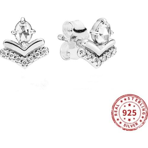 925 Sterling Silver Earring Square Sparkle Wishbone Rings Stud Earrings For Women Birthday Party Fine Jewelry Gift