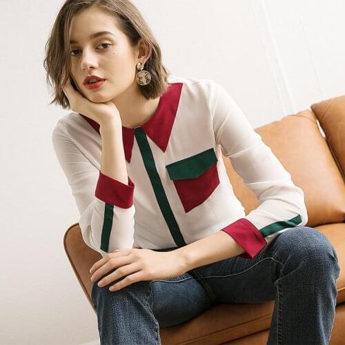 2019 New Pure Silk Shirt 100% Mulberry Silk Women Long-sleeve Top M L XL Free Shipping