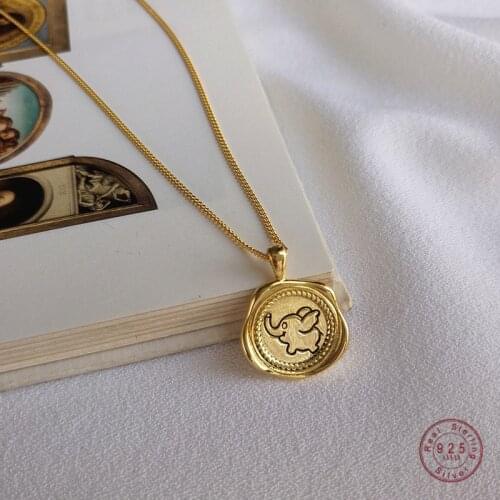 925 Sterling Silver Carved Cartoon Elephant Round Pendant Necklace For Women Cute Sweet Girl Jewelry Accessories Gift