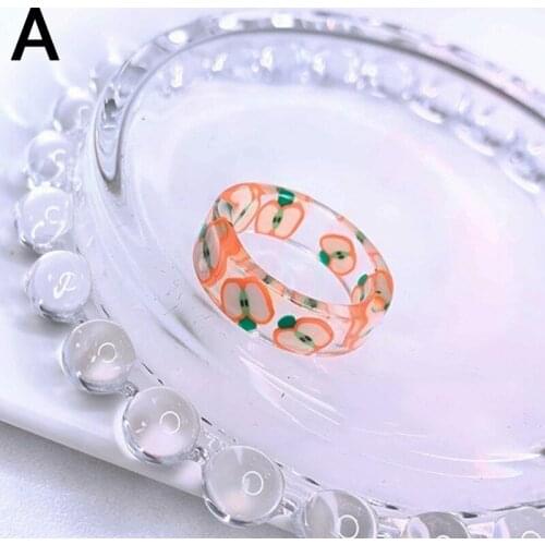 2021 Korea Fashion Colorful Resin Fruit Ring Set Metal Geometric Irregular Open Rings For Female Wedding Party Jewelry Set