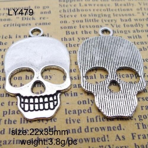 25pcs Tibetan Silver Plated Skull Charms Pendants For Bracelet Necklace Jewelry Making DIY Handmade Craft 22x35mm