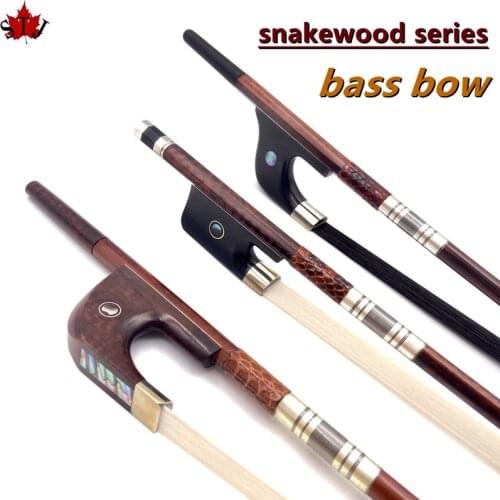 Strong France style Snakewood double bass bow 3/4, white bow hair