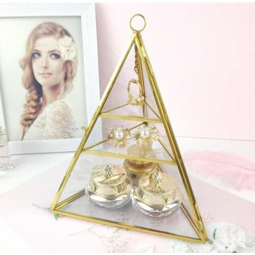 3Tier Pyramid Clear Glass Jewelry Trinket Box Rings Bracelets Display Holder