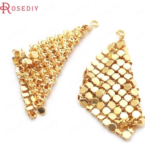 37070)6PCS 32MM 24K Gold Color Brass Grid Metal Cloth Charms Pendants High Quality Jewelry Making Supplies Findings Accessories
