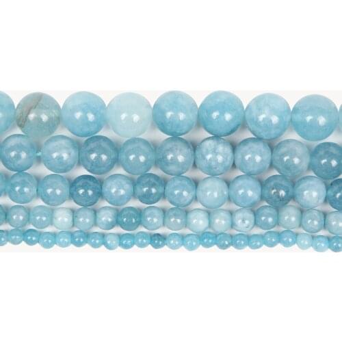 6-10mm Natural Stone Beads Smooth Round Loose Imitation Aquamarine Beads For Jewelry Making DIY Charm Bracelet Necklace Handmade