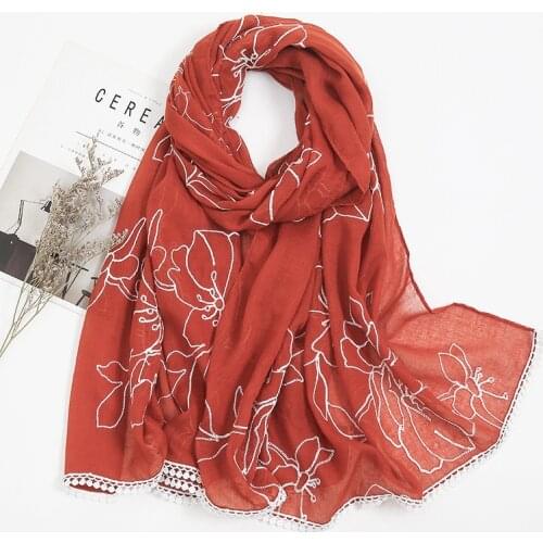 75*175CM Cotton Linen Embroidered Silk Scarf Versatile Tassel Thin Long Shawl Pashmina
