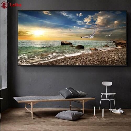 DIY Diamond Painting Natural scenery, sea sunrise, flying birds diamond Embroidery 5d mosaic Diamond needlework cross stitch