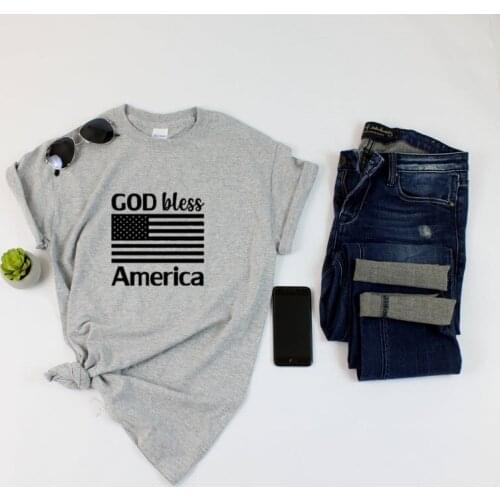 God Bless 4th of july America Flag Shirt harajuku Short Sleeve Top Tees plus size 100% cotton Unisex Streetwear Drop shipping
