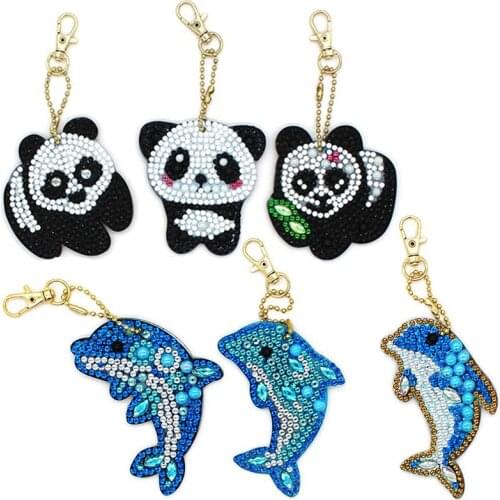 5pcs Dolphin Shape Key Chains DIY 5d Diamond Painting Keychain Full Drill Diamond Embroidery Exquisite Keyring Pendants Gift