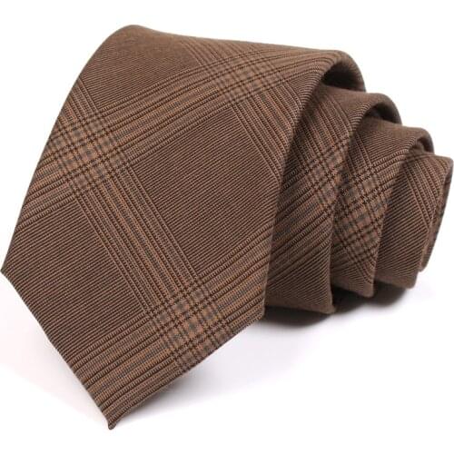 Brand Designer 7.5CM Wide Tie For Men Brown Plaid High Quality Male Business Suit Necktie Gentleman Work Party With Gift Box