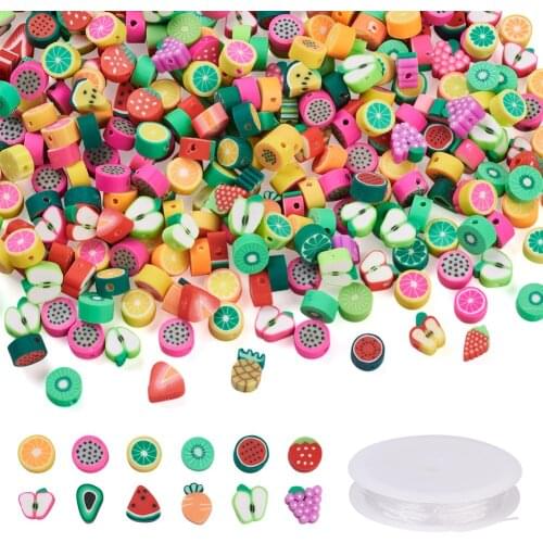 Handmade Polymer Clay Beads DIY Stretch Bracelet Mixed Color Assorted Shapes Fruit Beads with Elastic Thread Jewelry Making Kits