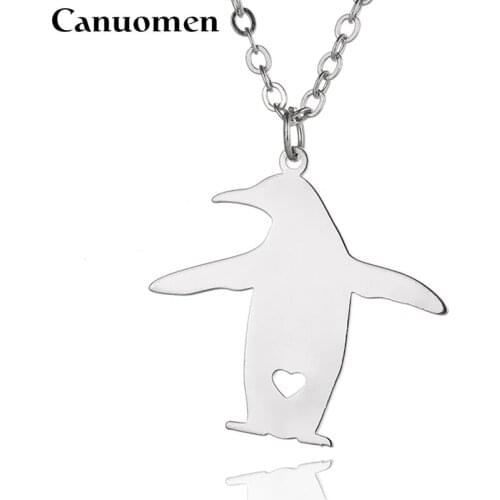 Canuomen Penguin Pendant with Love Heart Stainless Steel Animals Necklaces Link Chain for Men and Women Charm Jewelry