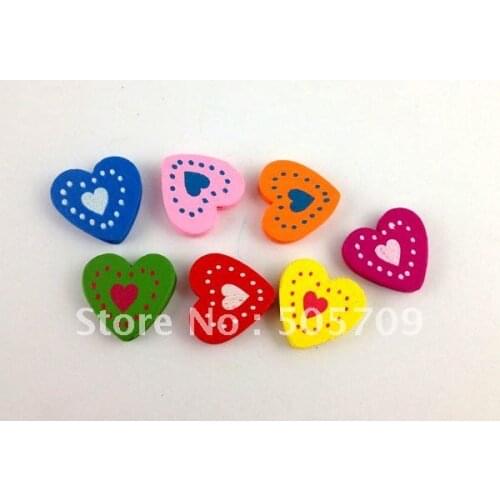 60PCS Mixed colours wooden Heart Beads #20769