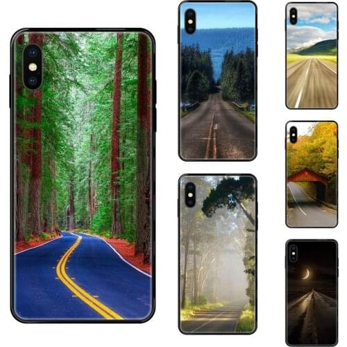 Enfant For Apple iPhone 5 5C 5S SE SE2020 6 6S 7 8 11 12 Plus Pro X XS Max XR The Highway Nature Black Soft TPU Cell Cover Case