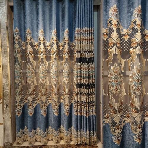 FYFUYOUFY European Floral tulle curtains for living Room Luxury curtains for bedroom Window gold jacquard curtain Air the blinds