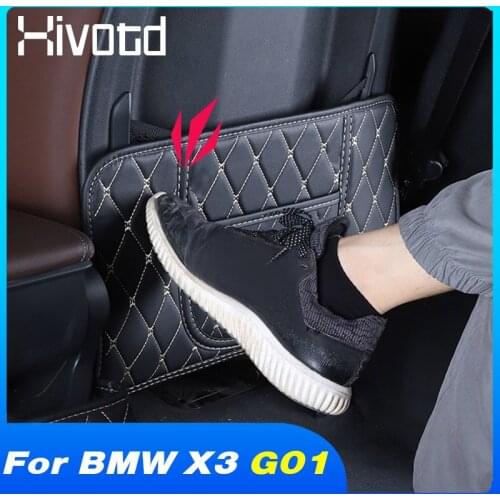 Hivotd Seat Back Anti-Kick Mat Protection Cover Anti-Dirty PU Leather Pad Interior Styling Accessories For BMW X3 G01 2018-2021