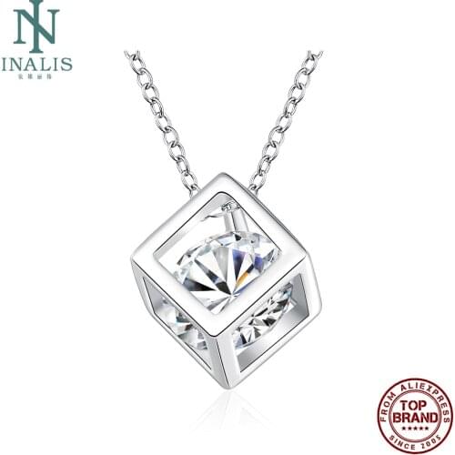 INALIS Individual Hollow Cube Pendant Necklaces For Women 5A Clear Cubic Zircon Copper Girl Necklace Anniversary Fashion Jewelry